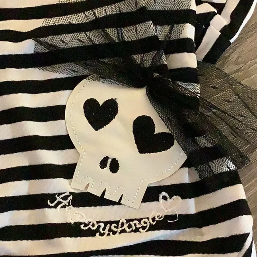 Striped Skull Hearts Dog Shirt